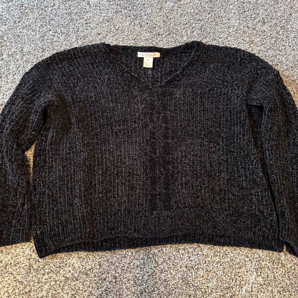 Luv Lane Women's Charcoal V-Neck Sweater
